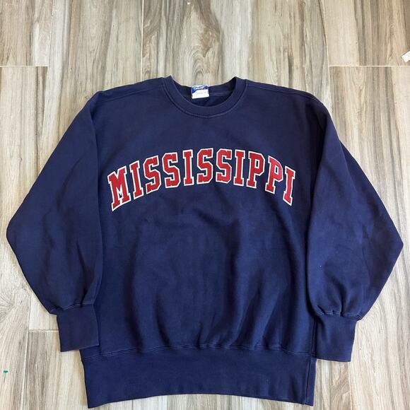 Majestic Other - VTG Majestic Mississippi Rebels Hoodie L Blue Sweatshirt Ole Miss Heavy 90s y2K